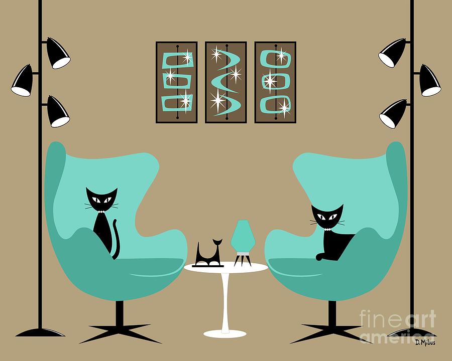 Two Egg Chairs with Cats Digital Art by Donna Mibus