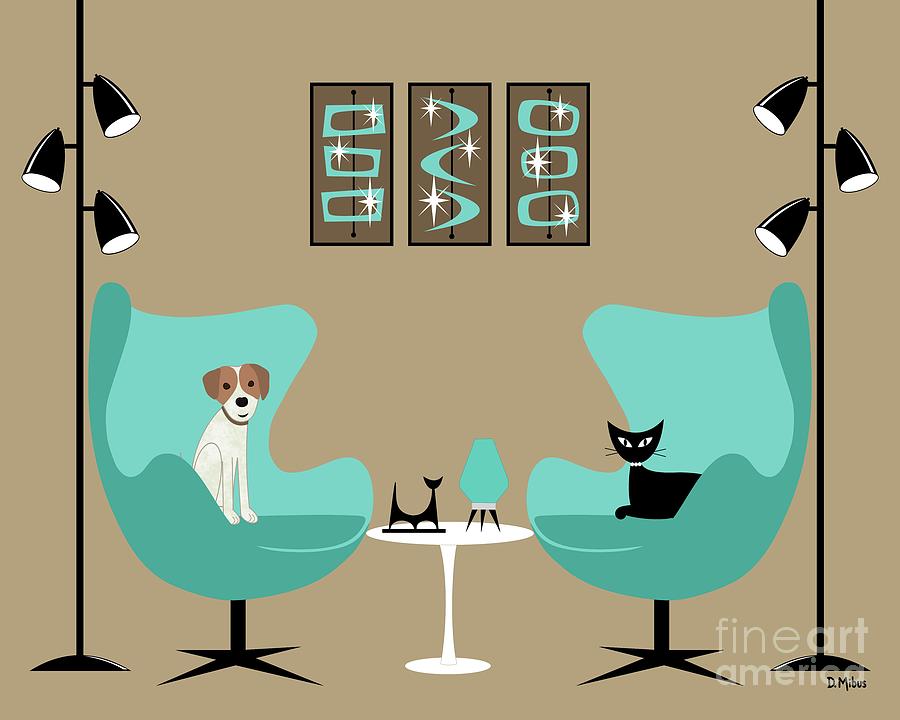 Two Egg Chairs with Dog and Cat Digital Art by Donna Mibus