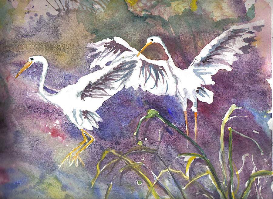 Two Egrets Painting by Casey Shannon