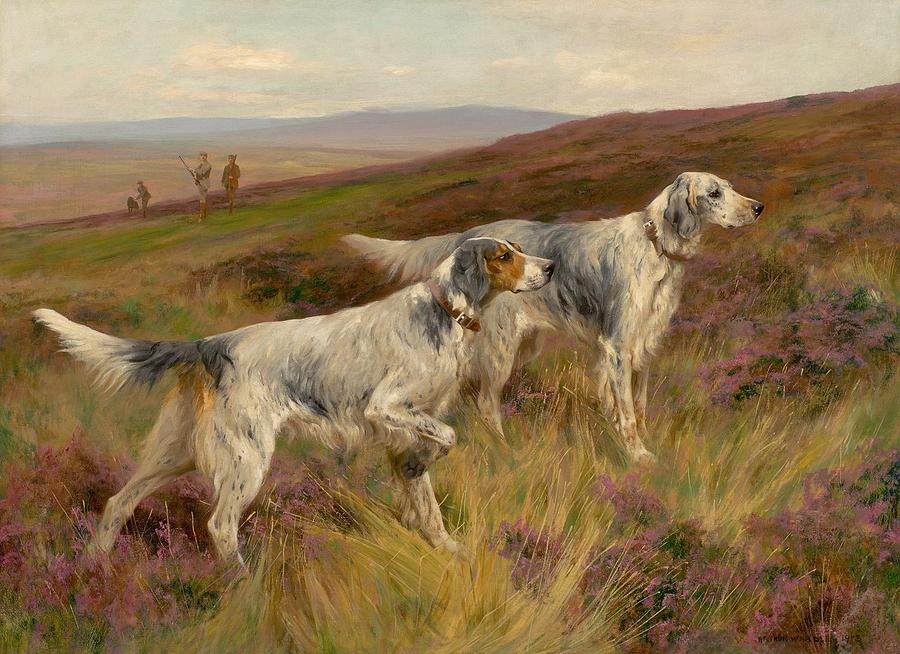 Two English Setters on a Grouse Moor Painting by Celestial Images