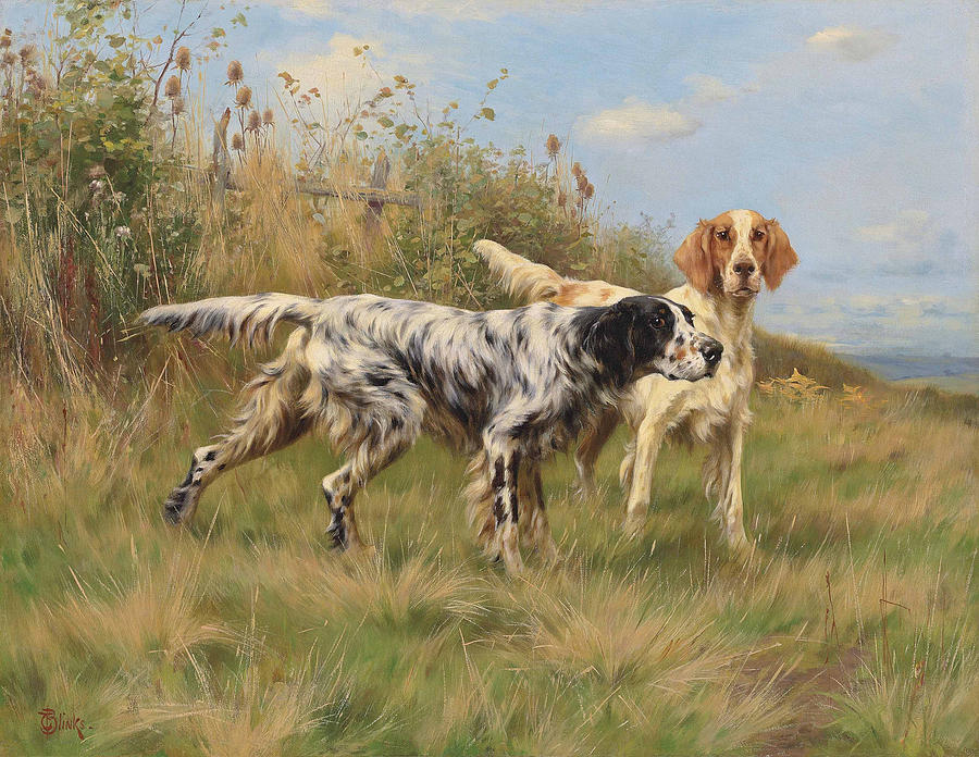 Two English Setters Painting by Thomas Blinks