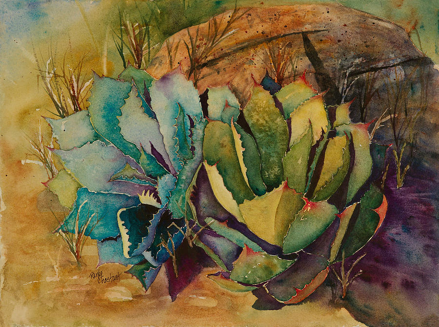 Nature Painting - Two Fat Agaves 300 lb by Renee Chastant