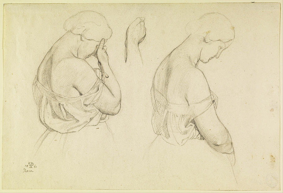 Two Female Figures in Half-Length and a Study of a Hand Drawing by Friedrich Preller the Elder