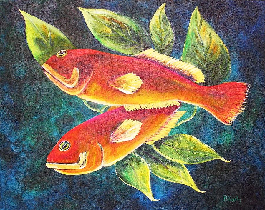 Two fish Painting by Patricia Piffath