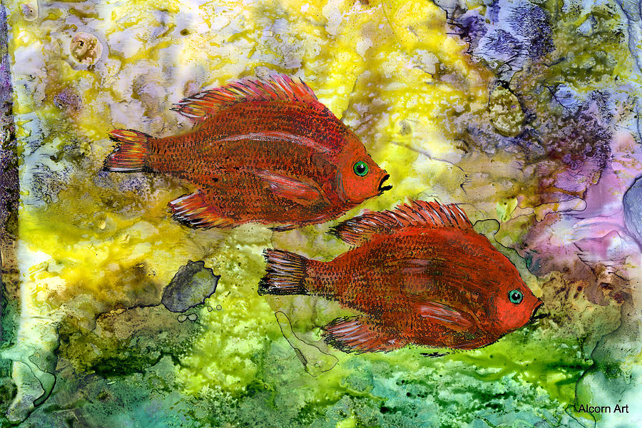Fish Painting - Two Fish Swimming by Brenda Alcorn