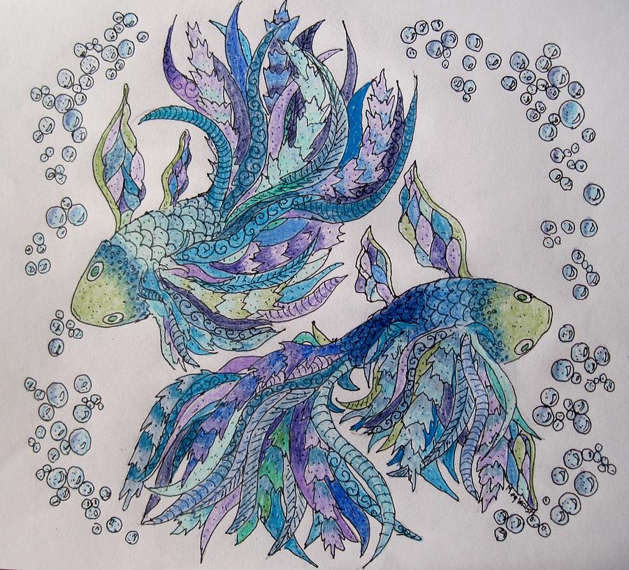 Two fish tangled 2 Drawing by Megan Walsh