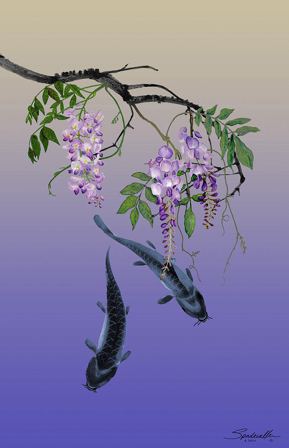 Two Fish under a Wisteria Tree Painting by M Spadecaller
