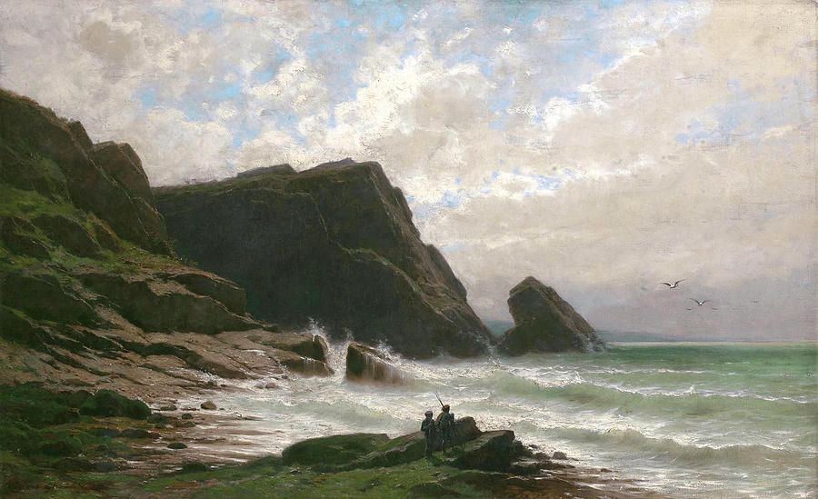 Two Fishermen at the Shore Painting by Gustave Castan