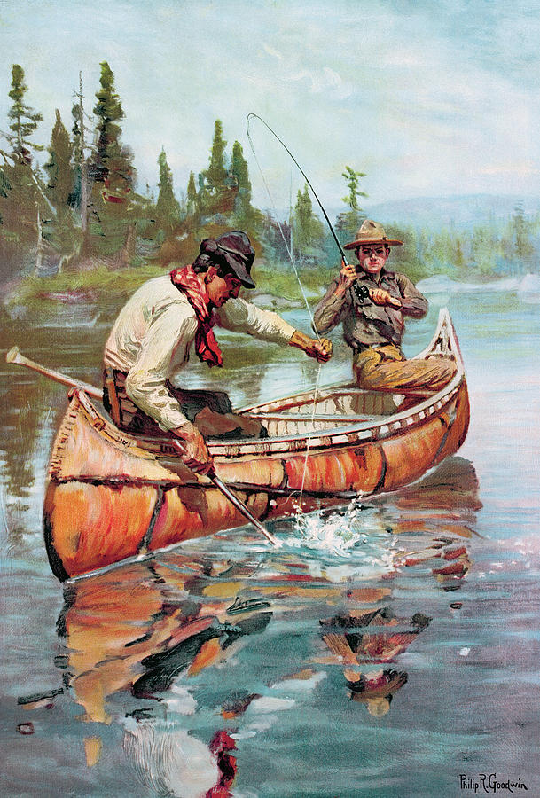 Vintage Painting - Two Fishermen In Canoe by Philip R Goodwin