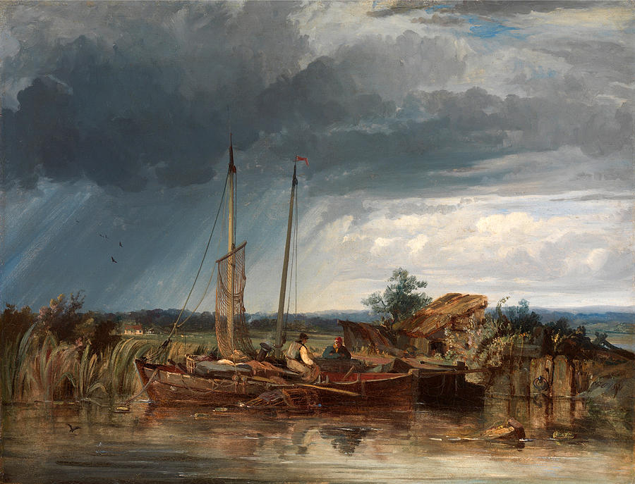 Two Fishing Boats on the Banks of Inland Waters Painting by George Hyde Chambers