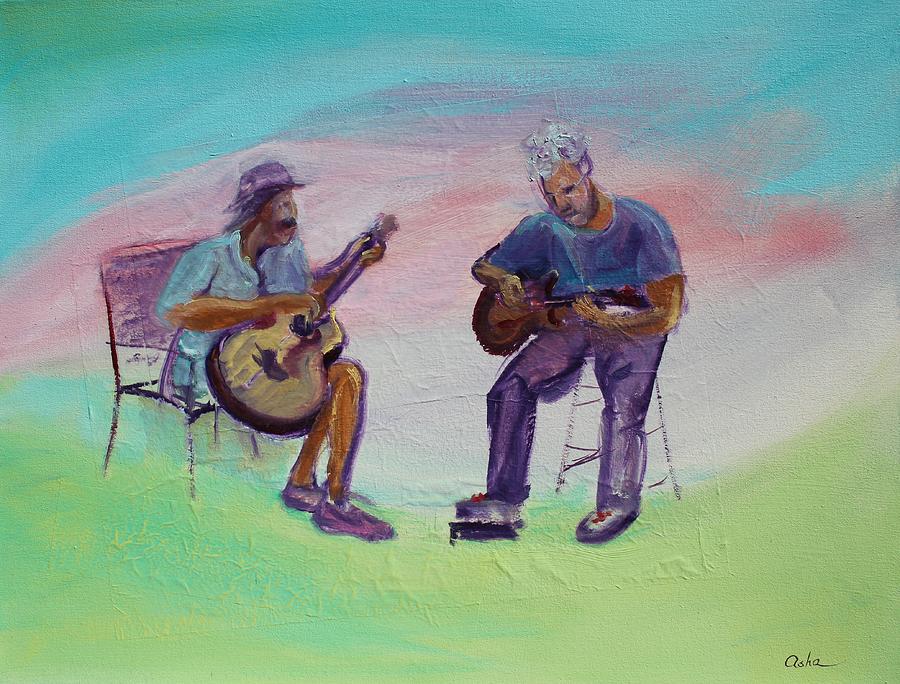 Musician Painting - Two Friends playing Guitar by Asha Carolyn Young