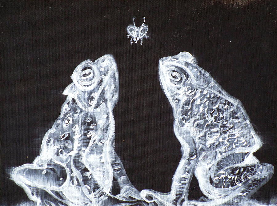 Two Frogs,one Fly Painting by Fabrizio Cassetta