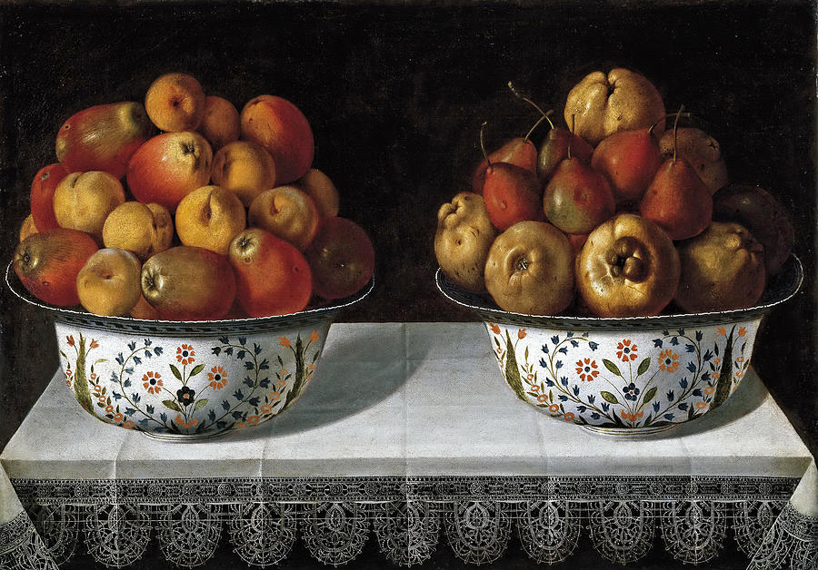Two Fruit Bowls on a table Painting by Tomas Yepes