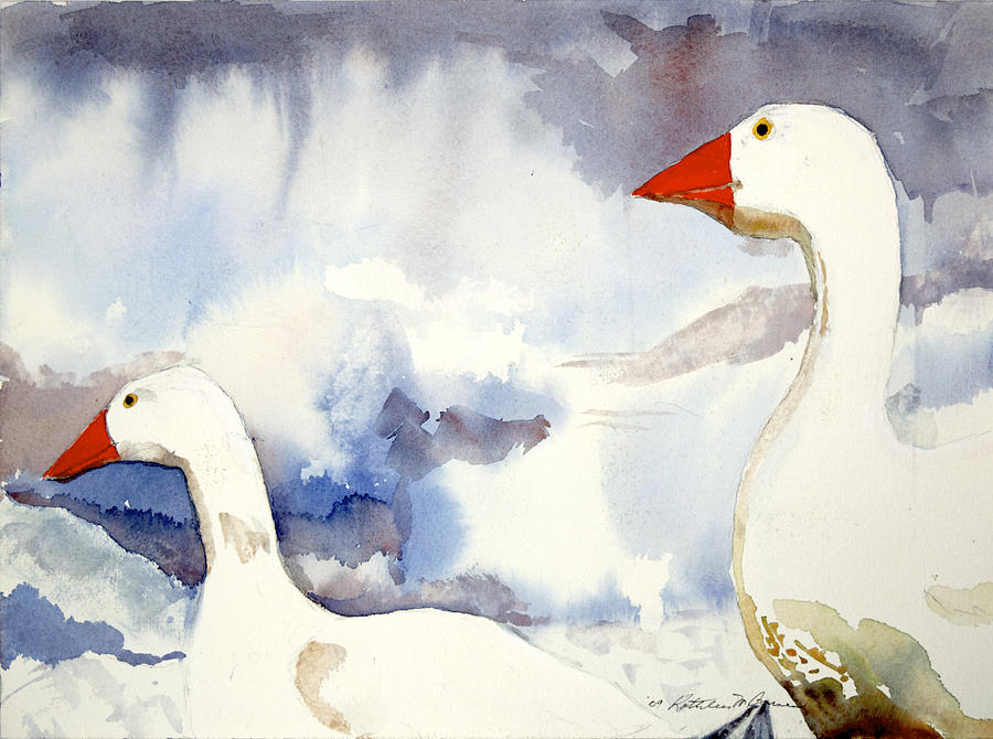 Two Geese Painting by Kathleen Barnes
