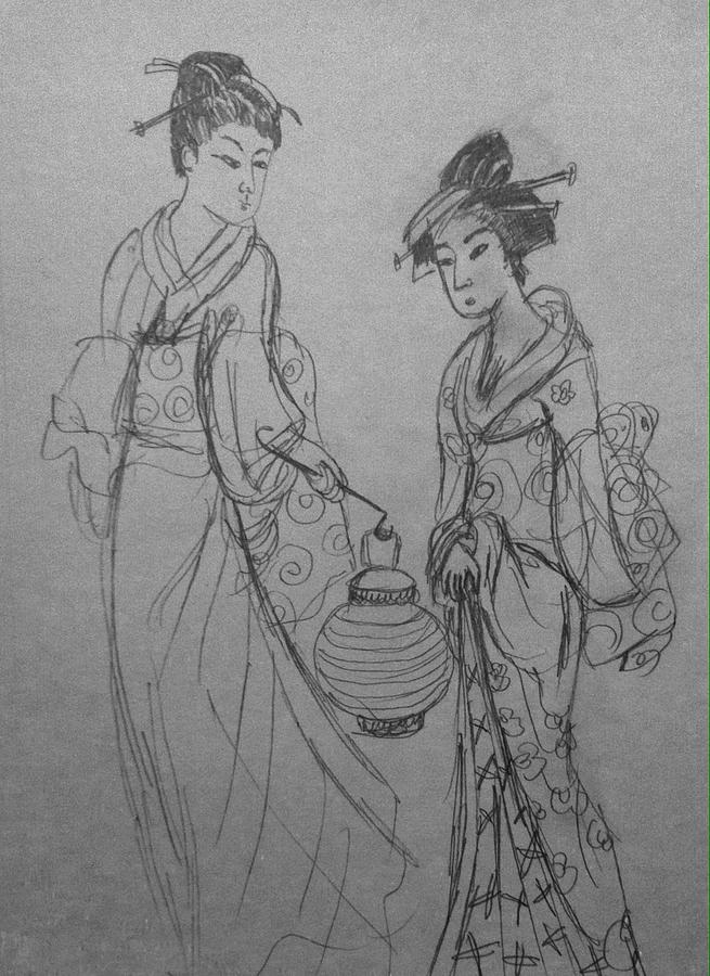 Two geisha Drawing by Hae Kim - Fine Art America