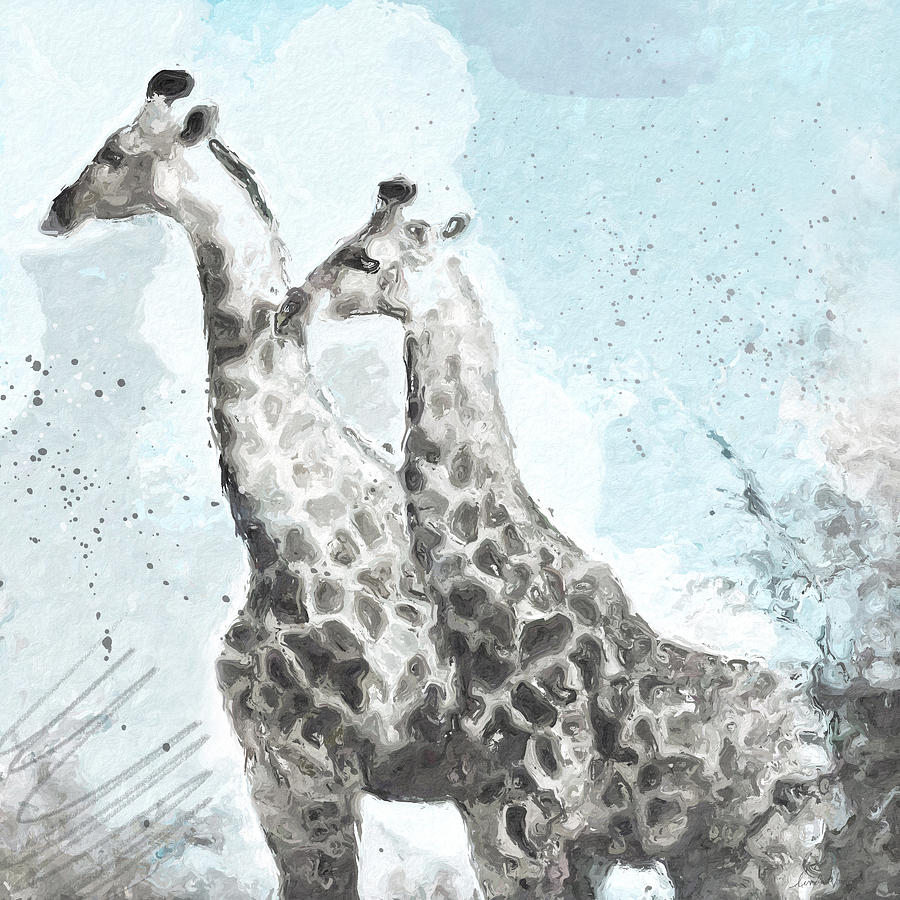 Giraffe Digital Art - Two Giraffes- Art by Linda Woods by Linda Woods