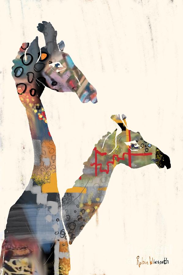 Two Giraffes  Digital Art by Robin Wiesneth