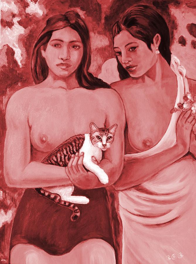 Two Girls and a Cat Digital Art by George I Perez