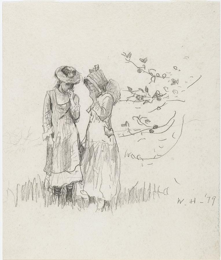 1879 Painting - Two Girls in a Field by Winslow Homer