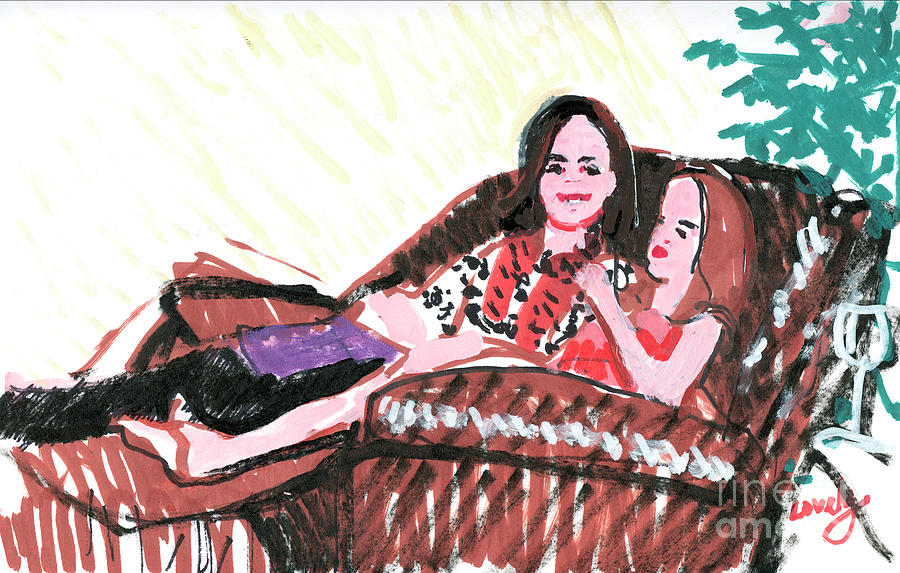 Two Girls Lounging Painting by Candace Lovely