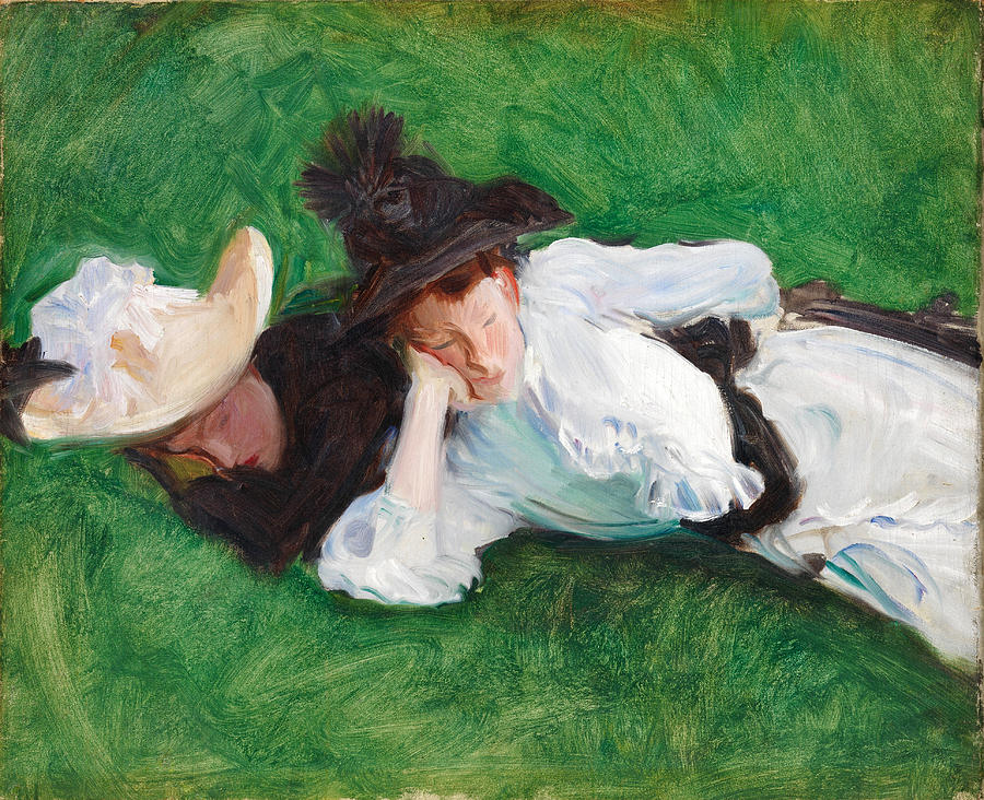 Two Girls on a Lawn Painting by John Singer Sargent