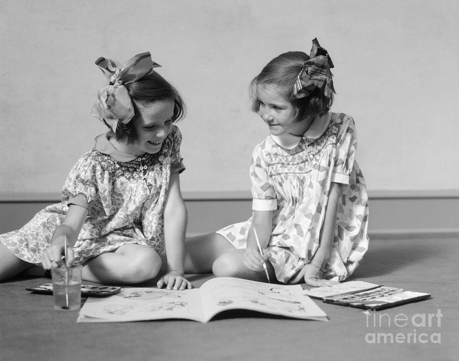 Two Girls Painting In Book Photograph by H. Armstrong Roberts/ClassicStock