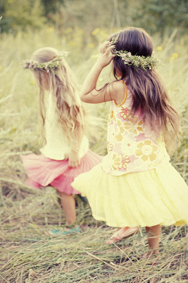 Flower Photograph - Two Girls Walking In Field - F by Gillham Studios