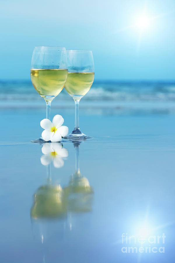 Nature Photograph - Two glasses of white wine by MotHaiBaPhoto Prints