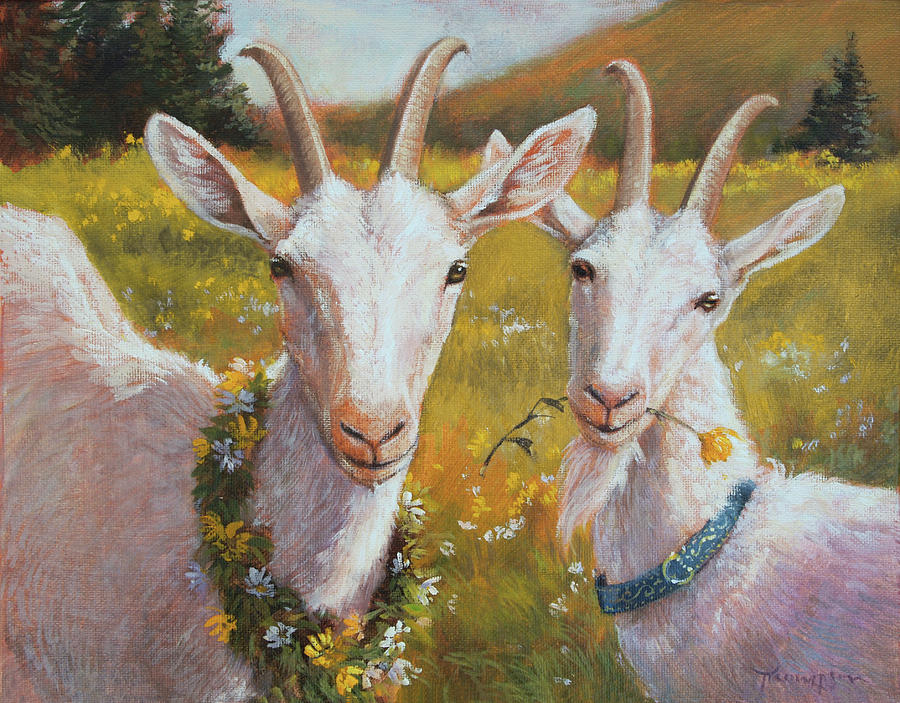 Goat Painting - Two Goats of Summer by Tracie Thompson