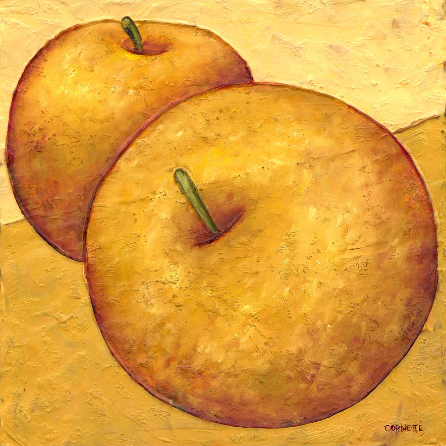 Two Golden Apples Painting By Jacqueline Cornette