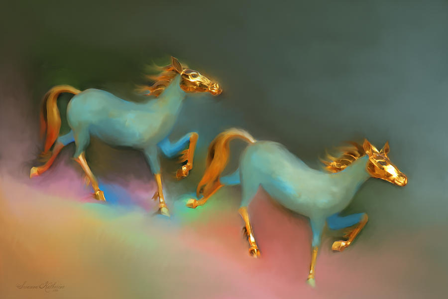 Two Golden Horses 1 Painting by Susanna Katherine