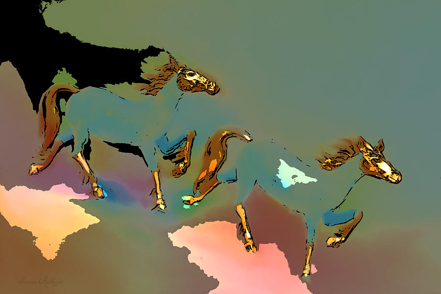 Two Golden Horses Abstract 3 Painting by Susanna Katherine