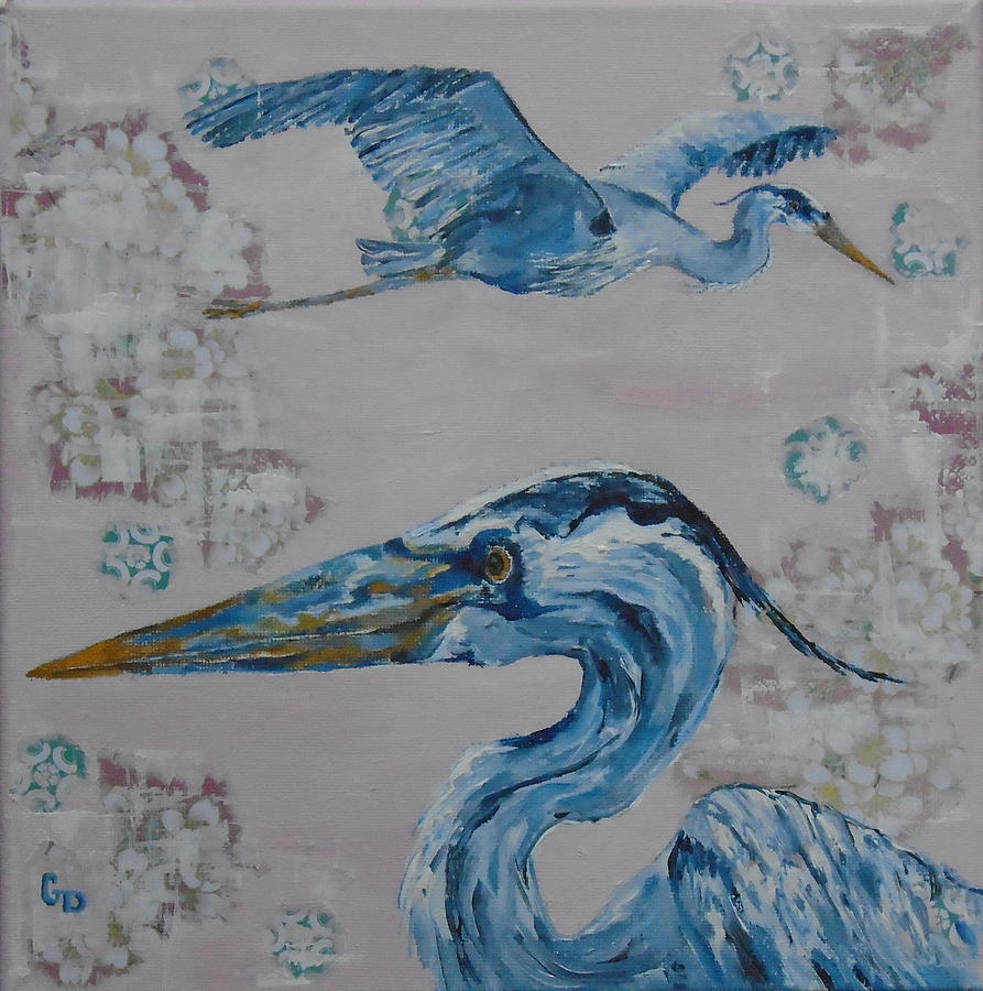 Two Great Blue Heron Painting by Georgia Donovan