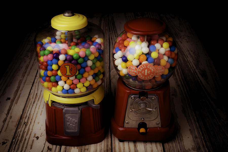 Candy Photograph - Two Gumball Machines by Garry Gay