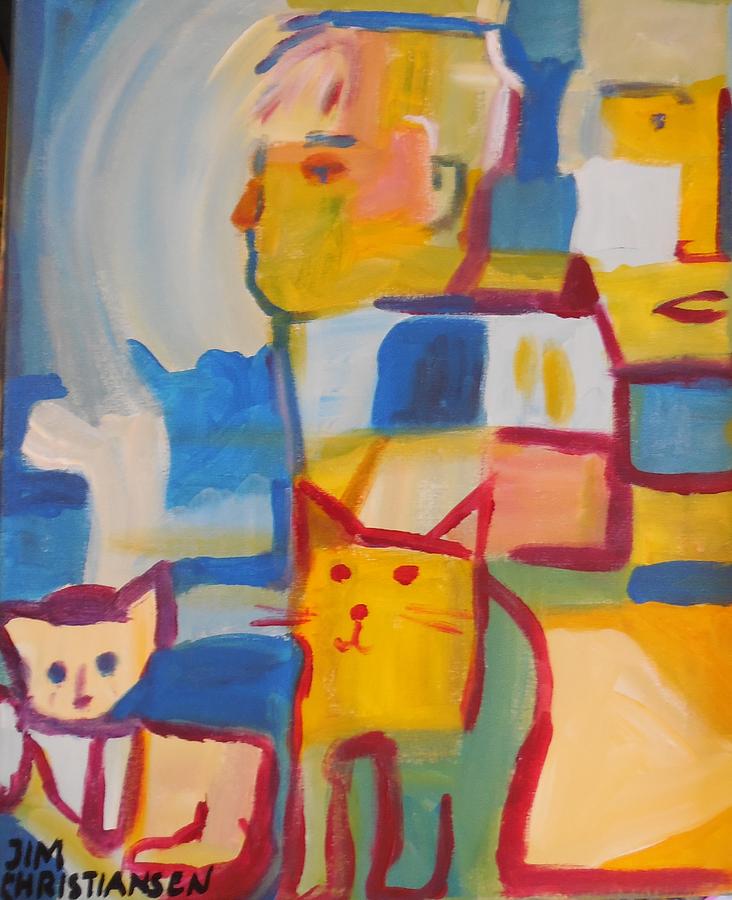 Two Guys Two Cats Painting by James Christiansen