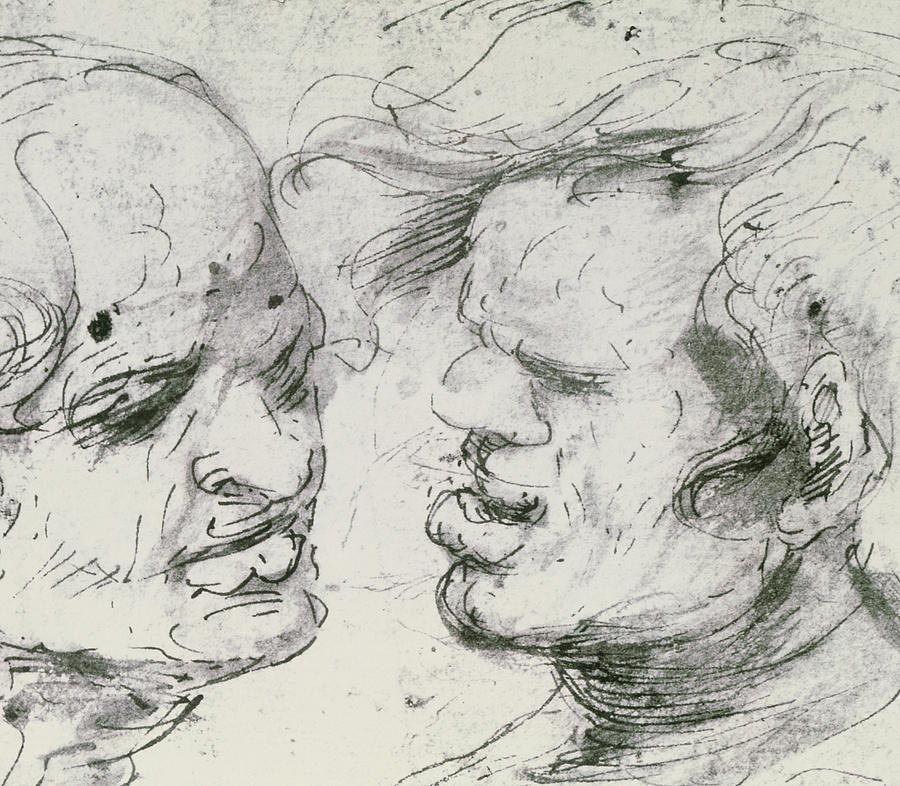 Two Heads Drawing by Leonardo Da Vinci