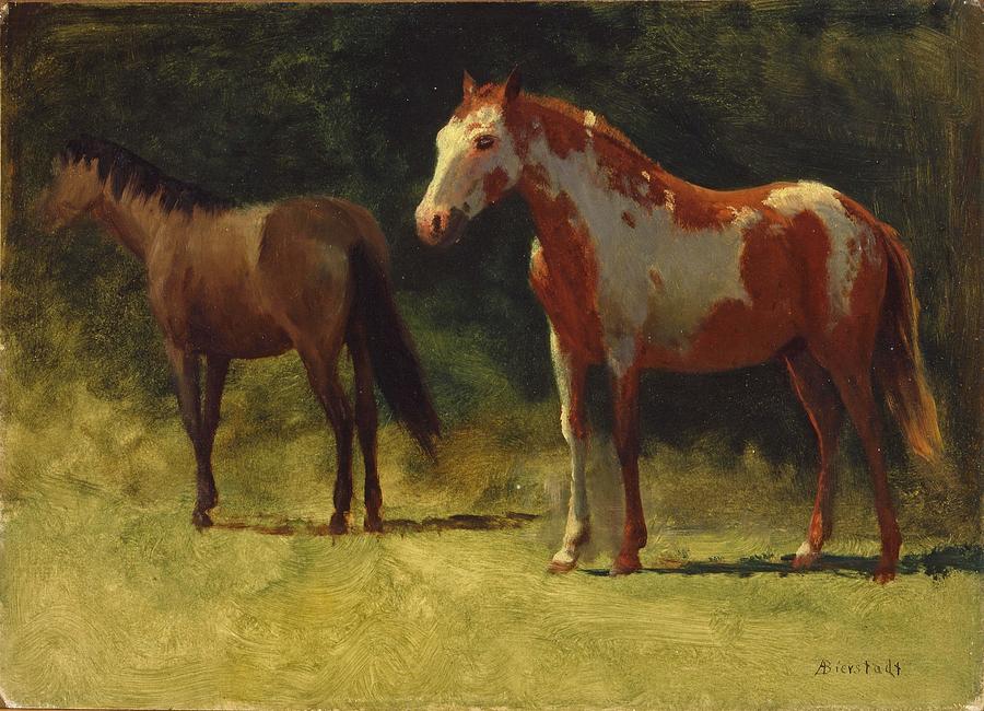 Two Horses Painting by Albert Bierstadt