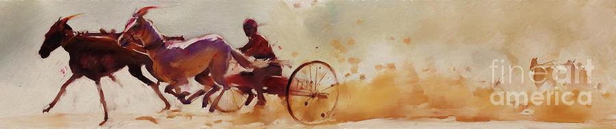 Two Horses Cart Painting by Gull G