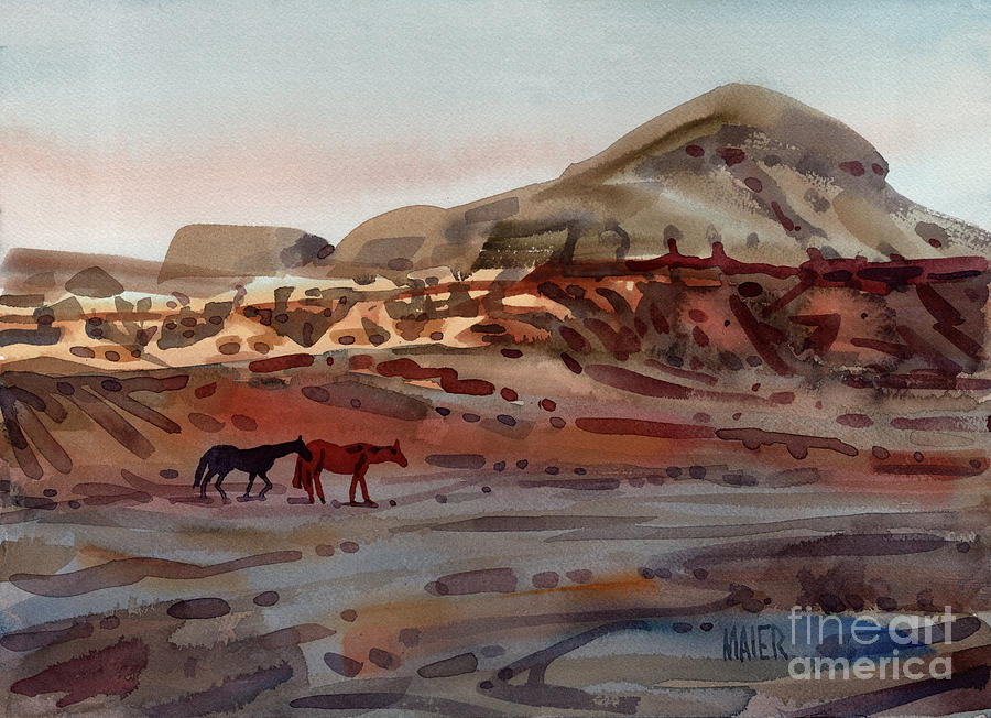 Two Horses in the Arroyo Painting by Donald Maier