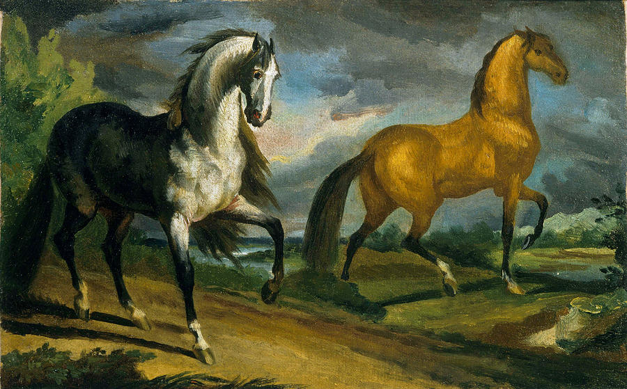 Two Horses Painting by Theodore Gericault