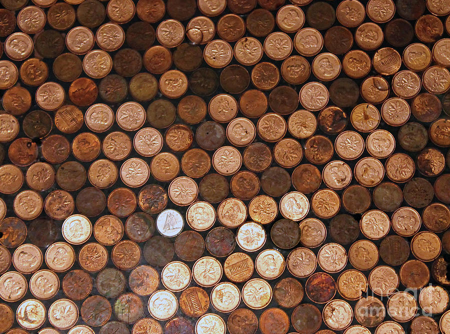Two Hundred Pennies and Two Water Drops Photograph by Nina Silver