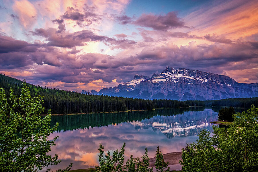 Two Jack Lake Sunset Photograph by Tracy Munson