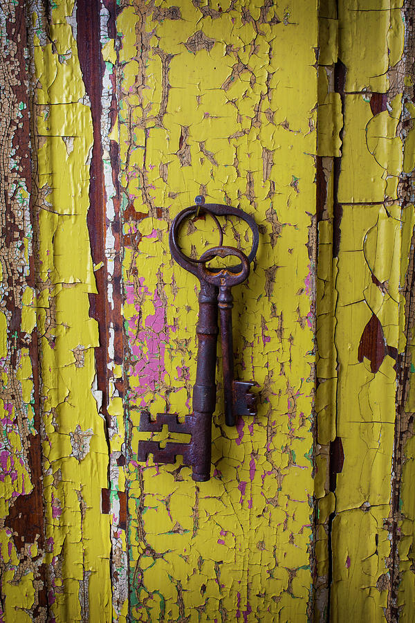 Two Keys On Yellow Door Photograph by Garry Gay