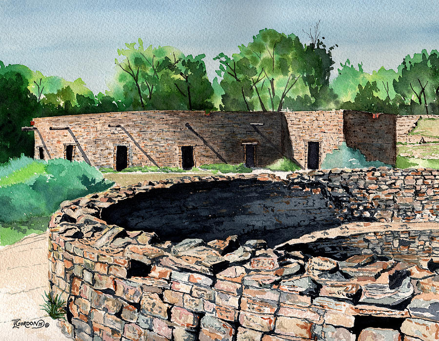 Two Kivas Aztec Ruins Painting by Timithy L Gordon