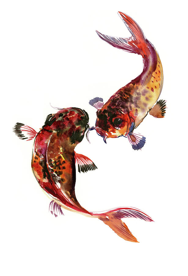 Goldfish, two fish, Koi Asian Style watercolor art, feng shui Shower Curtain  by SurenArt