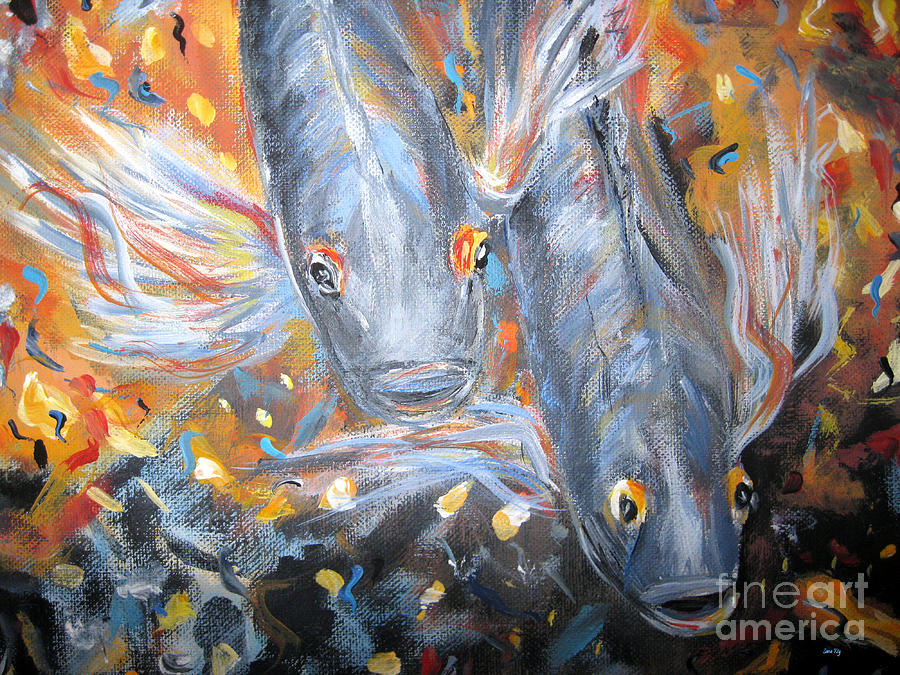 Two Koi Fish. Image of  Painting Painting by Oksana Semenchenko
