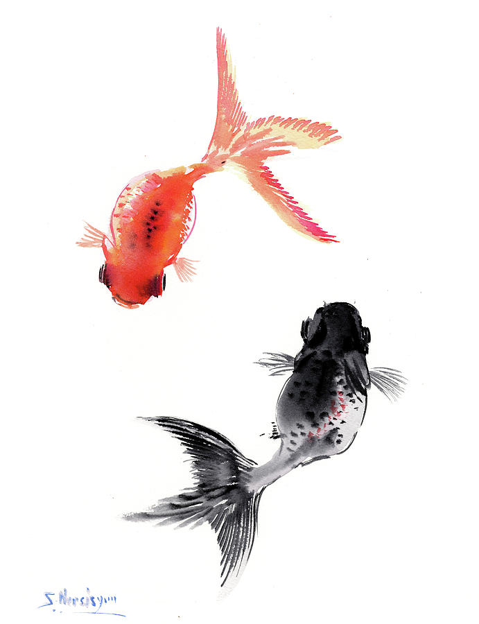 Goldfish Painting - Two Koi by Suren Nersisyan