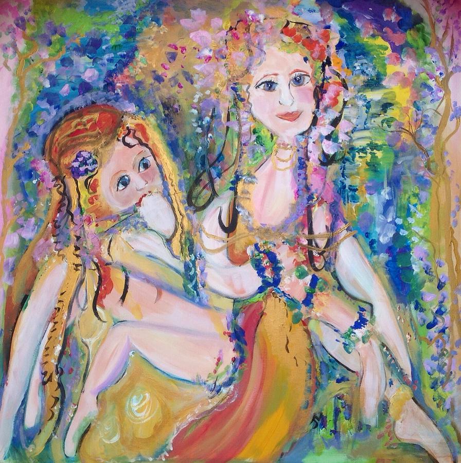 Two Ladies By The Stream Painting by Judith Desrosiers