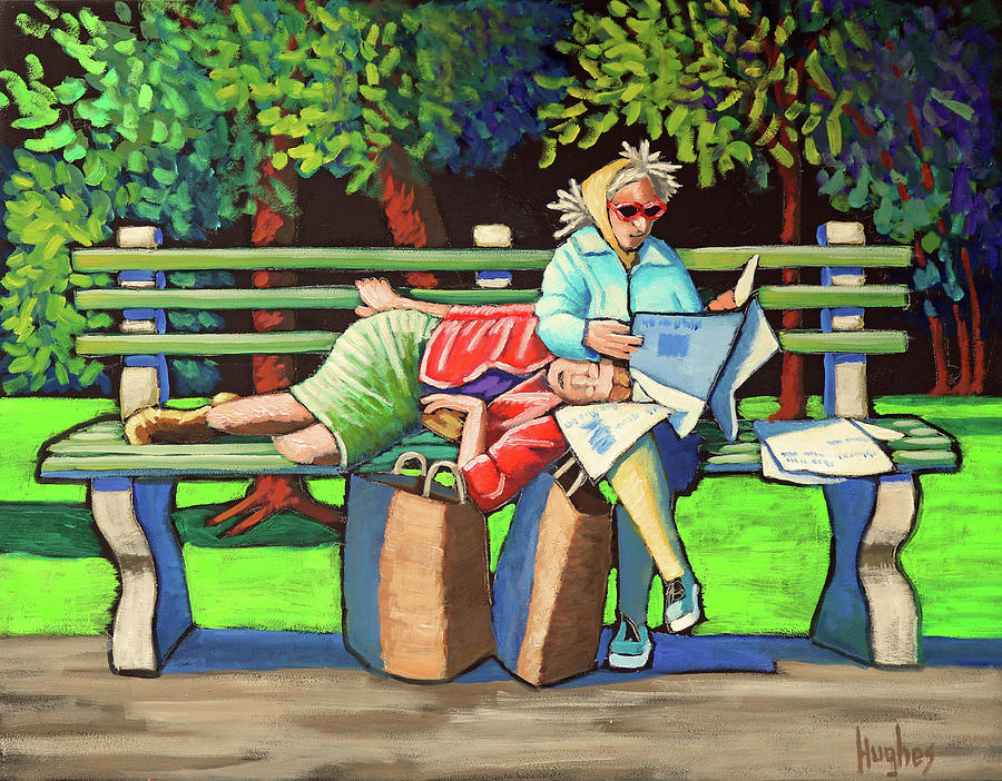 Two Ladies on Bench Painting by Kevin Hughes