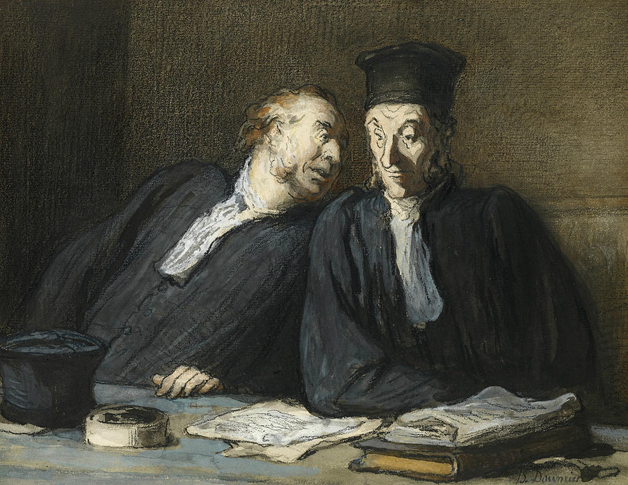 Two Lawyers Conversing Drawing by Honore Daumier